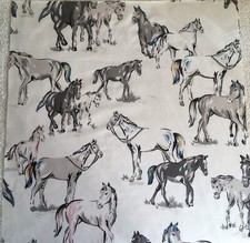 Used 42cm x 78cm Wide Cath Kidston Large Wild Horses Cotton Fabric Lightweight
