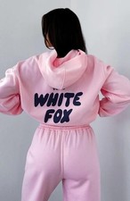 Womens White Boutique fox Tracksuit 2PCS Sets Hoodies Fleece Sports UK Size