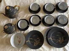 Japanese Bone China Porcelain Tea Set Matt Black With Gold trim