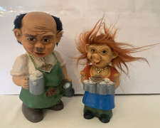 Vintage Barmaid &Barman-Heico Nodding Head Trolls -Original Labels-60s-W Germany