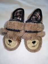 Boys Girls Slipper  Kids Easy Fasten Brown Teddy Bear SIZE 8uk