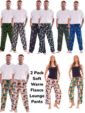 Mens Ladies 2 Pk Unisex Soft Warm Micro Fleece Character Designer Lounge Pants 