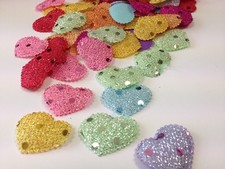 60 ! Assorted coloured Dotted Glittery Heart Fabric Motifs 4  DIY Card Making 