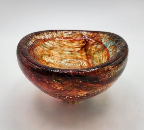 Bowl crackle glass signed - -,
