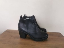 WOMEN'S BLACK LEATHER PULL ON BLOCK HEEL ANKLE BOOTS UK SIZE 6 EUR 39 BT308