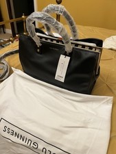 Lulu Guinness Medium Black Leather Convertible Crossbody Handbag + Dust Bag New