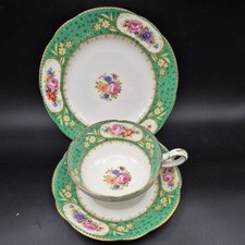 three Paragon Green “Sevres” Tea Cup Saucer Plate Porcelain Trios