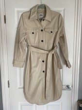 Zara Cream Faux Leather Jacket Dress Size XS BNWOT Long Sleeve