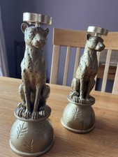 Habitat Gold Sitting Leopard Tea Light Candle Holder x 2, Pair 