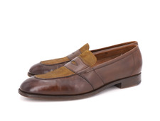 $1375 | EDWARD GREEN 9.5 10 E DARK OAK ANTIQUE PENNY LOAFER OLIVE NUBUCK UNLINED