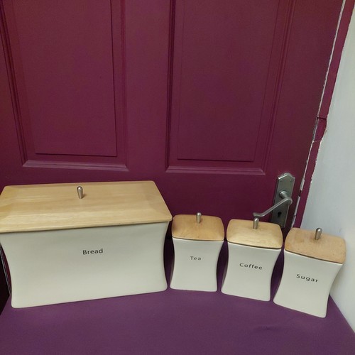 Cream ceramic bread bin - bread,