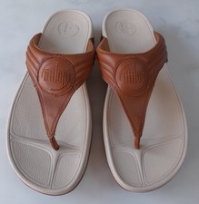 FITFLOP WALKSTAR SIZE 7/41 TAN LEATHER FLIP FLOPS GOOD CONDITION FREE P&P
