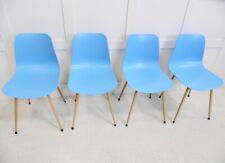 4x Blue Plastic Dining Kitchen Office Reception Bistro Cafe Chairs retro style