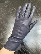 Original Vintage 1940s CC41 Wartime Blue Leather Ladies Gloves Small