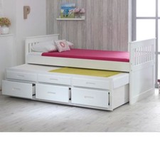 Kids Pine White Captains Childrens Storage Trundle Day Underbed Drawers Mattress