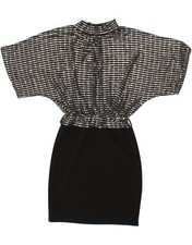 DIVA Womens Peplum Dress UK 10 Small Black Striped Polyester AY09