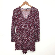 Zara 10/12 Romper Playsuit Dark Red Burgundy Floral Summer Jumpsuit Short