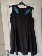 Hell Bunny 2xl 18 Black Dress Mini Blue Rose Floral Retro Vintage 50s