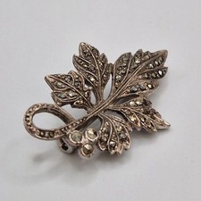 Vintage Brooch Marcasite Leaf