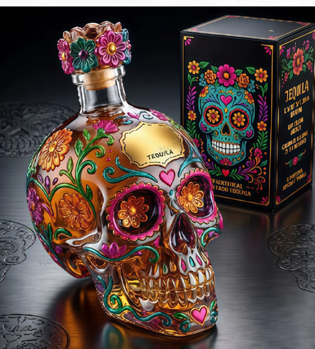 Mexican skull tequila bottle - mexican,