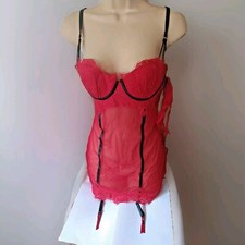 Red Cami Suspender Chemise Sexy Lace Lingerie Size 10 B C Padded Cup Underwired