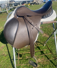 Used 15.5" wide tree youth brown leather AP English saddle w/fittings, pad