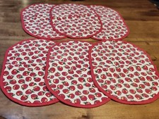 Vintage Apple Red Fall Quilted Oval Placemats Nice! Clean Pretty! Great Fall Dec