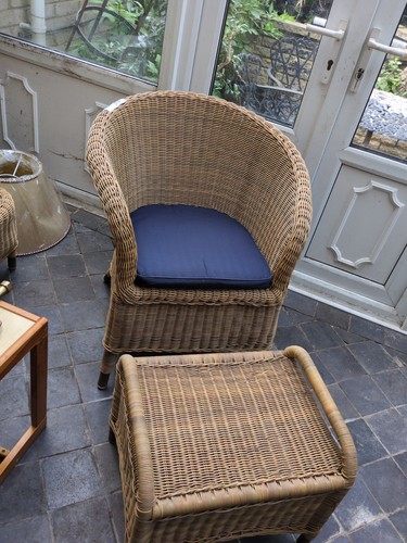 Cane chair and footstool - chair,