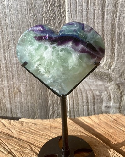 Crystal feather fluorite heart - feather,