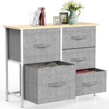 IMURZ Chest of 5 Drawers,Fabric Storage Drawers Large Storage Space Draws - GREY