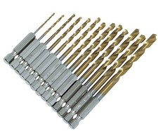 13 PIECE HSS TITANIUM COATED DRILL BITS SET 1/4" HEX SHANK 1.5-6.5mm HIGH SPEED