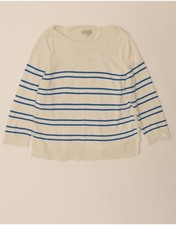 HOBBS Womens Boat Neck Jumper Sweater UK 16 Large Off White Striped Cotton BX16