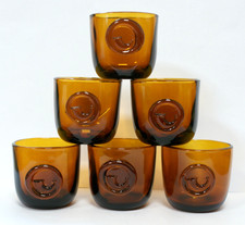 Set Of 6 Holmegaard "Viking" Brown Glass Tumblers, Horn Motif, Ole Winther 1955