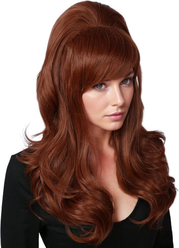 Long wavy auburn copper wig - long,