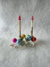2 Vintage Mercury Glass Christmas Candles~Baubles Foil Leaves Christmas Deco 50s