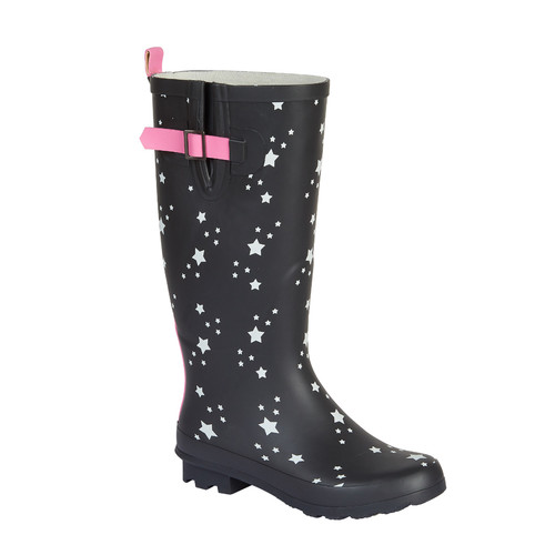 Ladies welly boot black pink - ladies,