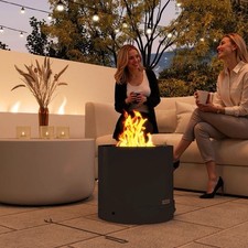 13 KW Rattan Gas Fire Pit Table, Garden Propane Fire Pit Coffee Table, Grey