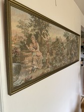 Large Vintage French Aubusson Style Tapestry Framed Panoramic Wall Hanging