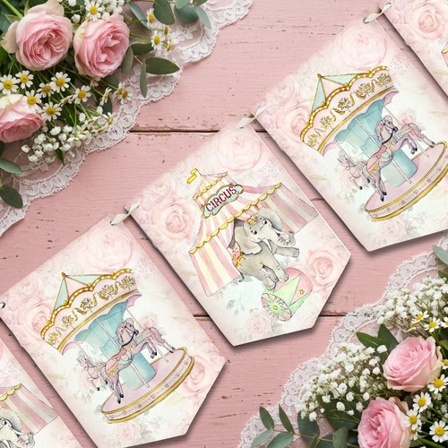 Carousel horse bunting pink - horse,
