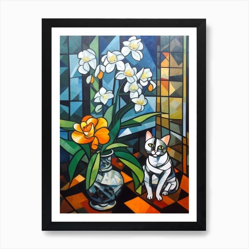 Orchids with cat cubism - orchids,