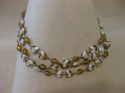 Vintage necklace amber cream - necklace,