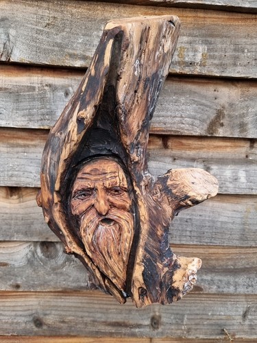 Chainsaw carved green man - chainsaw, /