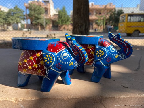 Wooden elephant statue - elephant, blue