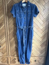 Fat Face Imogen Boilersuit Blue Denim, UK Size 10, Short Sleeve, Tie Belt