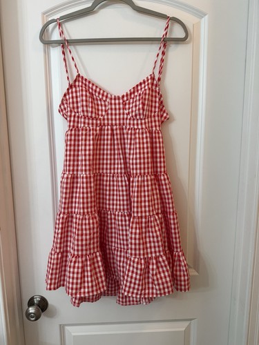 Red and white plaid - red,