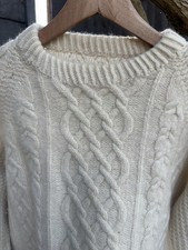VINTAGE PURE ARAN WOOL CABLE HAND KNITTED JUMPER. Unisex