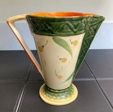 Myott  1930s Art Deco Conical Jug Hand Painted In Stylised Flower & Leaf Pattern