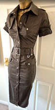 KAREN MILLEN Brown Collared Belted Military Style Dress - Size 10