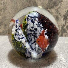 VINTAGE Aquarium Round Glass Paperweight Orange Fish Nemo 7.5cm Control Bubble