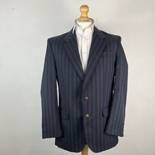 Gurteen Boating Blazer Jacket Men's 42R Dark Blue Green Striped Regatta 80's